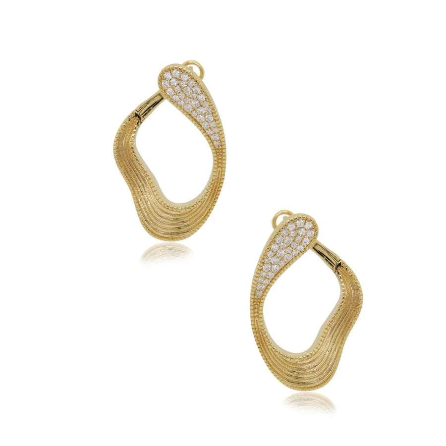 14K Yellow Gold and Diamond Abstract Earrings