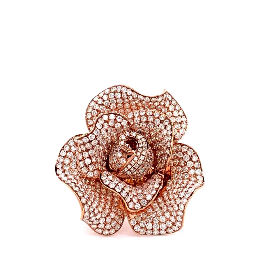 18K Rose Gold Pave Diamond Flower Ring and Brooch - women’s