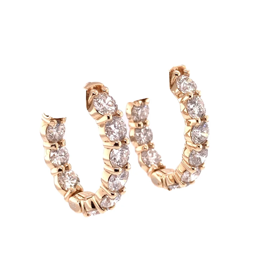 18K Rose Gold Round Diamond Hoops - Womens earrings