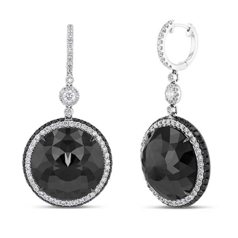 18K White Gold Black Diamond Drop Earrings - women’s