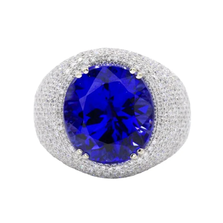 18K White Gold Oval Tanzanite and Diamond Ring - women’s