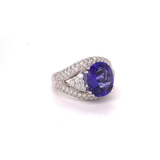 18K White Gold Oval Tanzanite & Diamond Ring - women’s ring