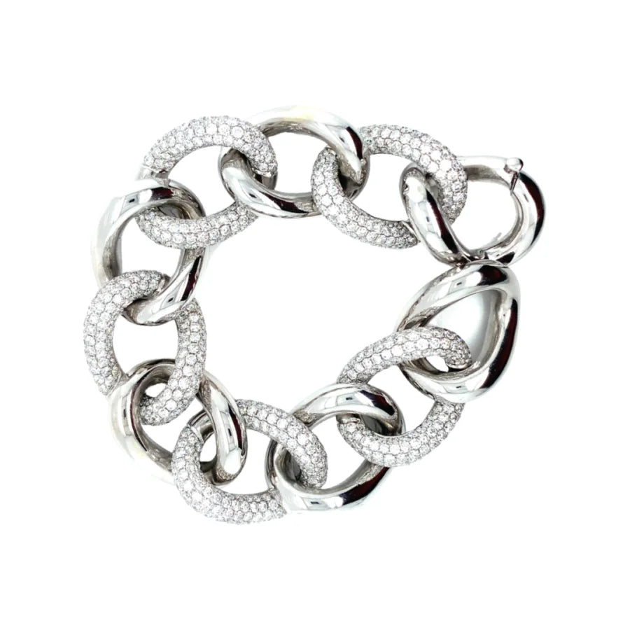 18K White Gold Pave Diamond Chain Bracelet - women’s