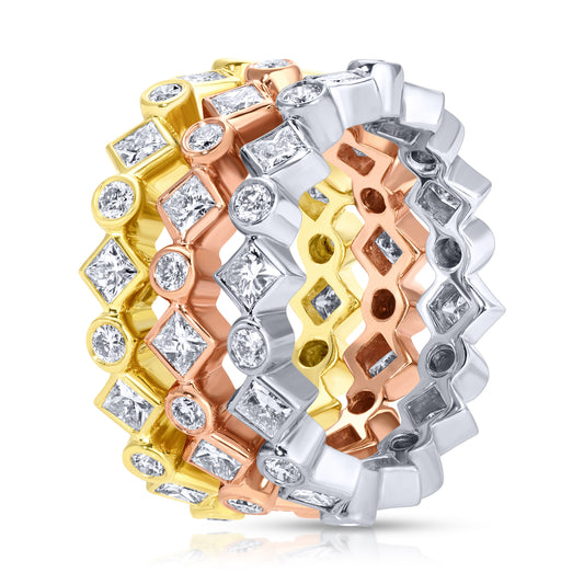 Princess and Round Cut Diamond Trinity Eternity Band Ring