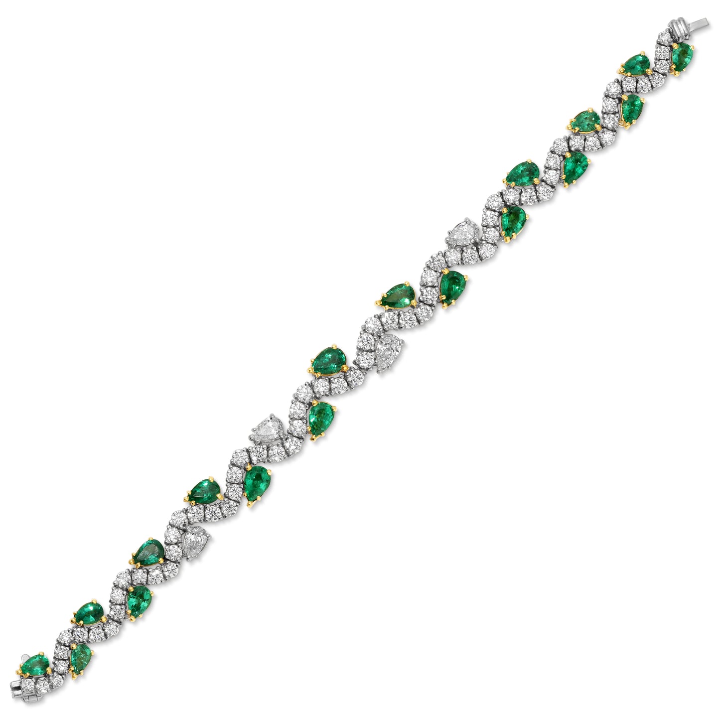 Pear Shape Green Emerald and Diamond Bracelet