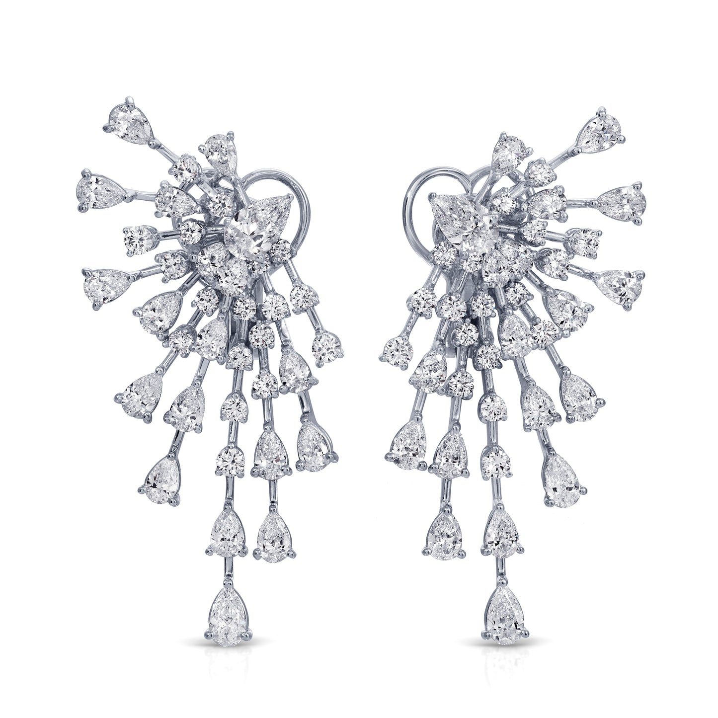Pear and Round Cut Diamond Drop Earrings