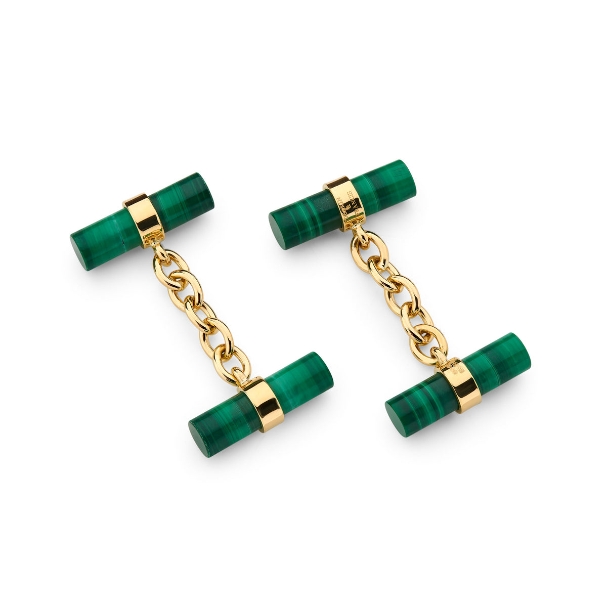 18K Yellow Gold Malachite Chain Link Cufflinks