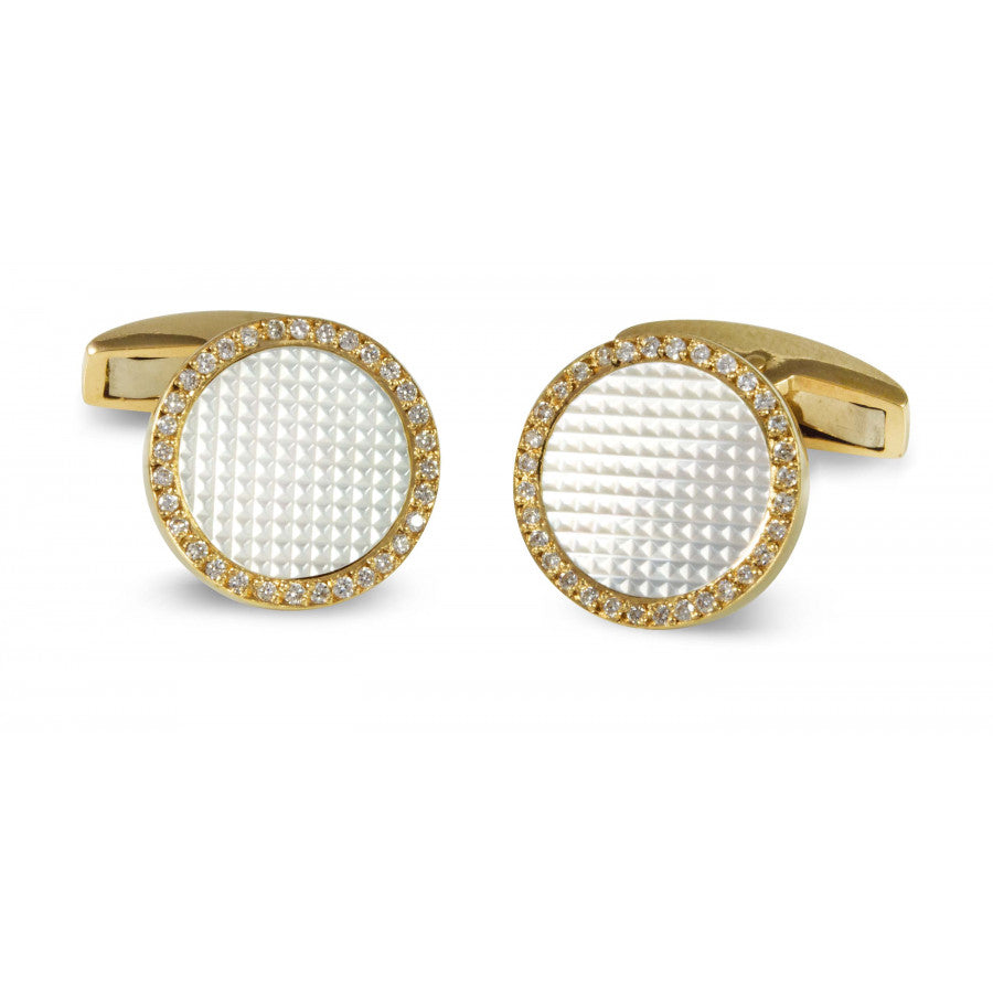 18K Gold Mother-of-Pearl & Diamond Hobnail Cufflinks