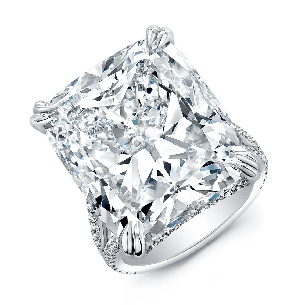 29.20 Carat Platinum Cushion-Cut Diamond Split-Shank Ring