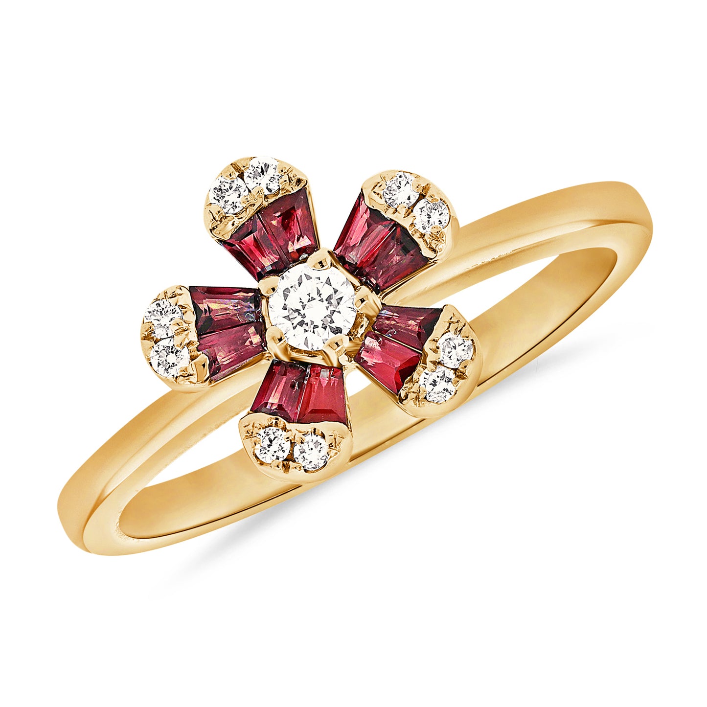 Yellow Gold Ruby and Diamond Flower Ring
