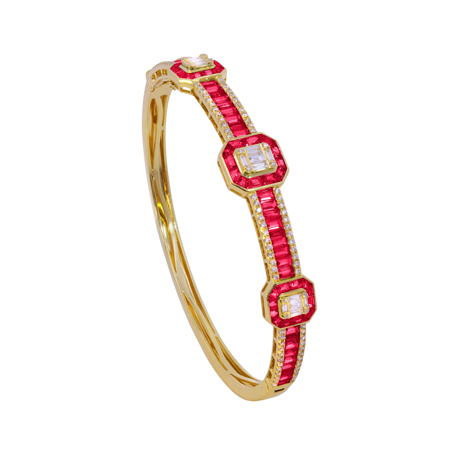 14K Yellow Gold Ruby and Diamond Bangle