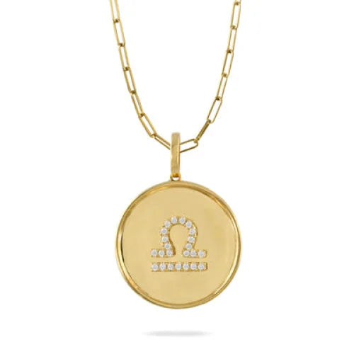 Libra 18K Yellow Gold Diamond Pendant - womens necklace