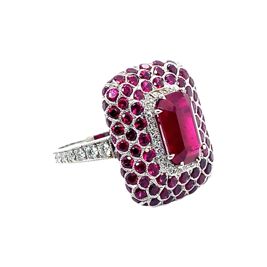Platinum Center Ruby and Diamond Ring - women’s ring