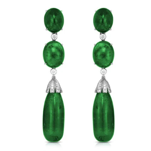 Platinum Drop Emerald and Diamond Earrings - women’s