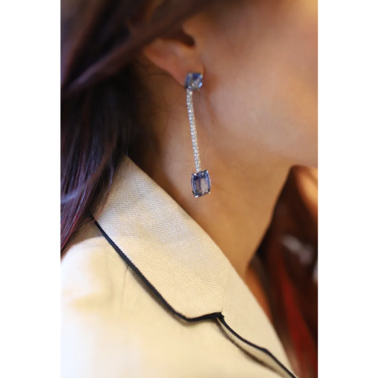 Platinum Drop Sapphire and Diamond Earrings - women’s