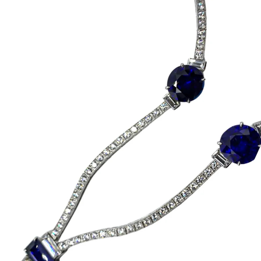Platinum Sapphire and Diamond Drop Necklace - womens