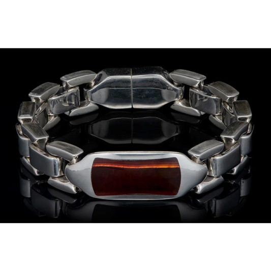 William Henry Sterling Silver Red Tiger Eye Bracelet - Mens