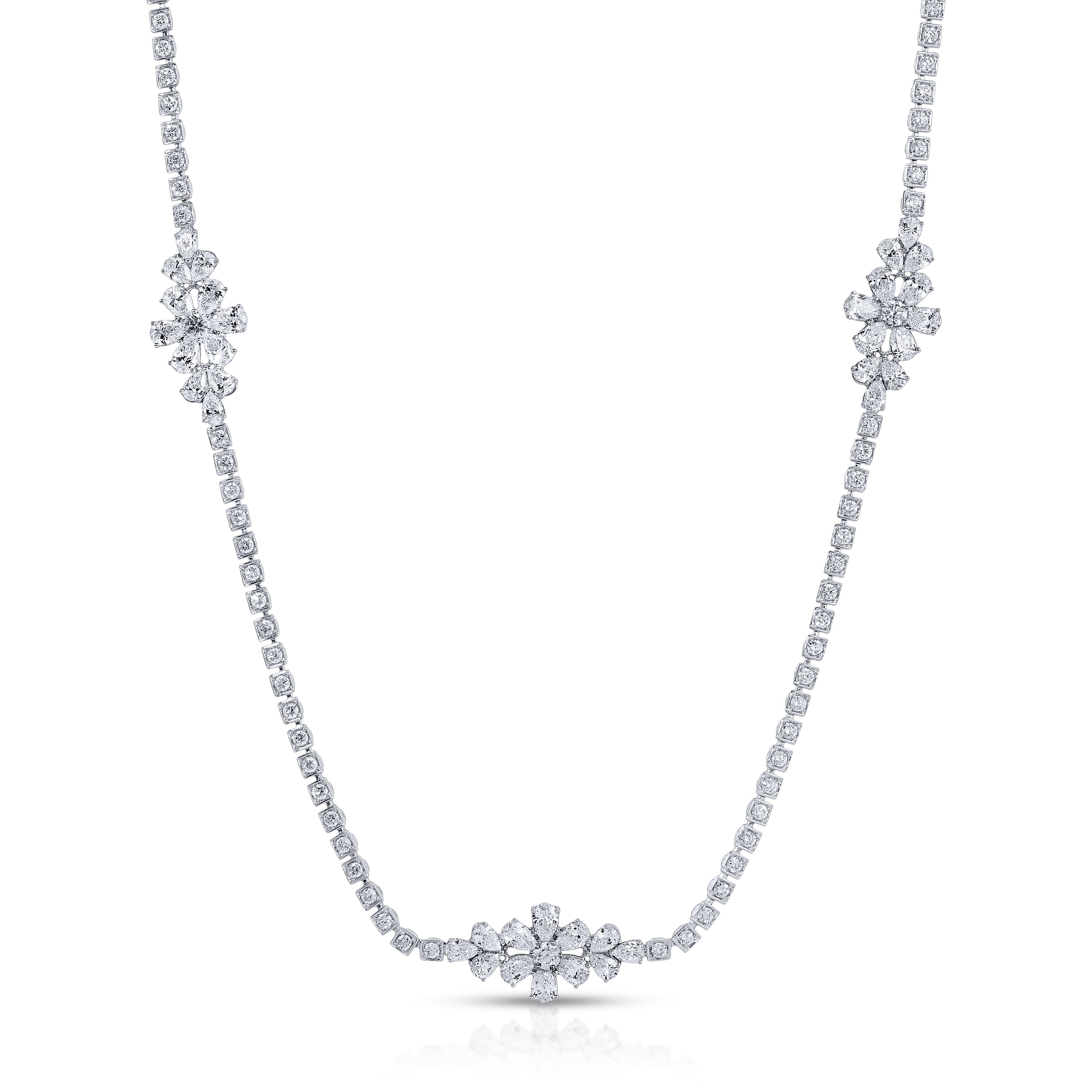 Unique Pear Shape and Round Cut Diamond Tennis Necklace