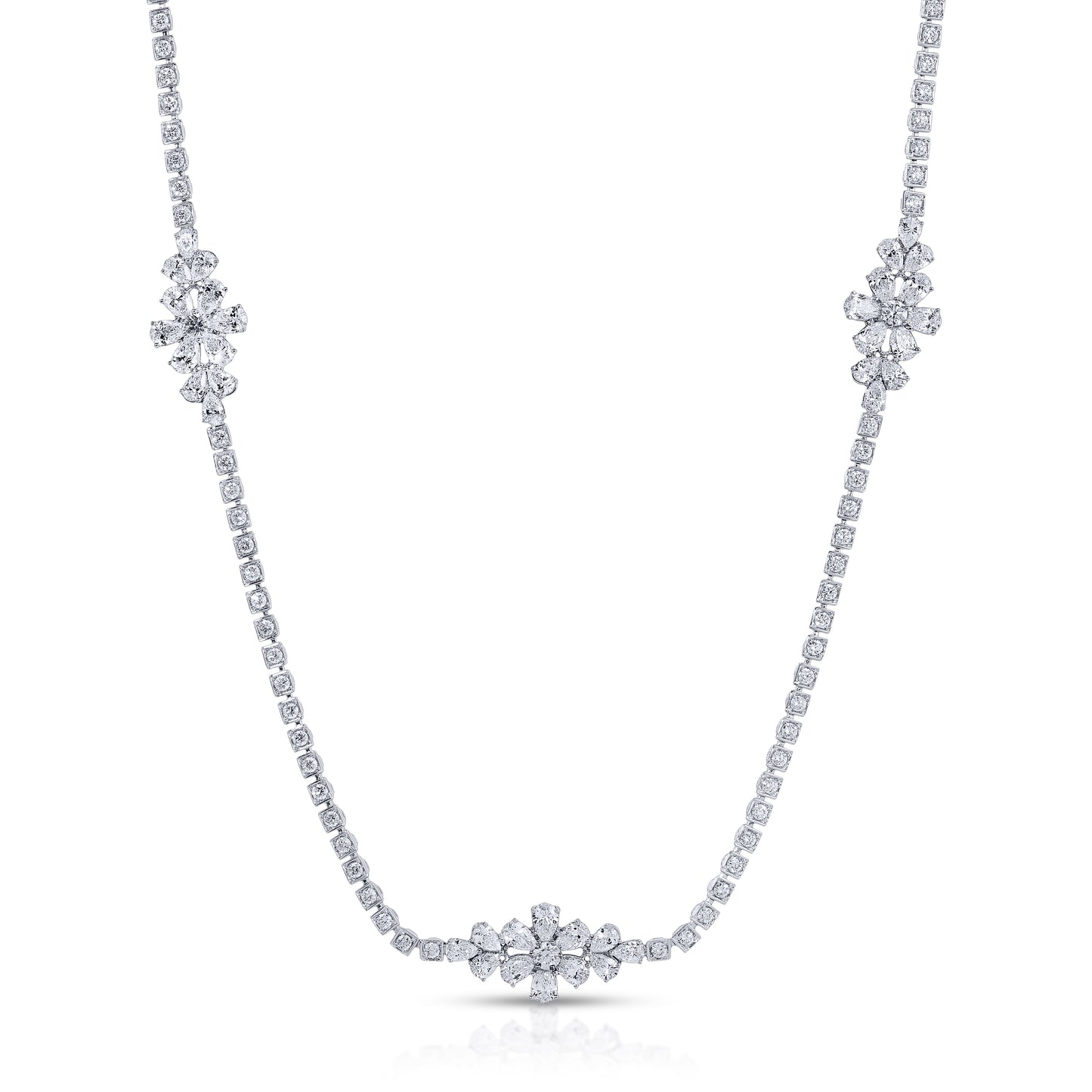 Unique Pear Shape and Round Cut Diamond Tennis Necklace