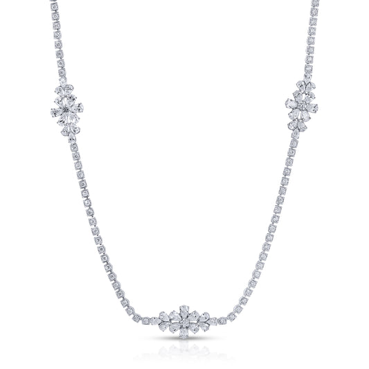 Unique Pear Shape and Round Cut Diamond Tennis Necklace