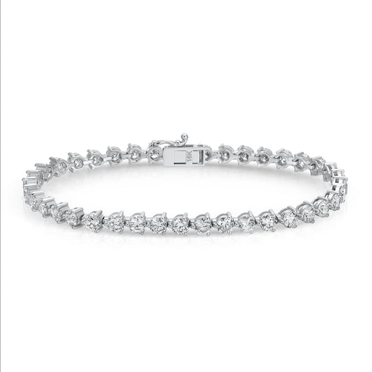Three Prong Round Cut Diamond Tennis Bracelet