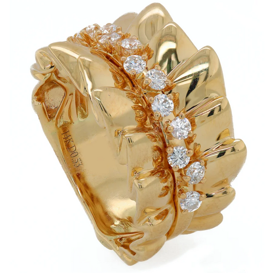14K Yellow Gold Diamond Ribbon Ring