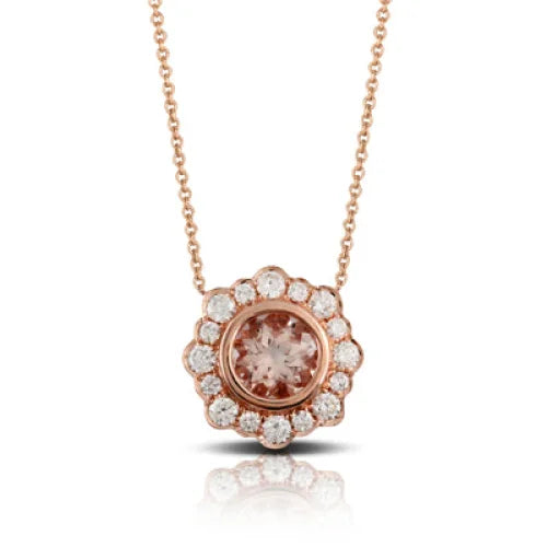 18K Rose Gold Diamond and Morganite Pendant - womens