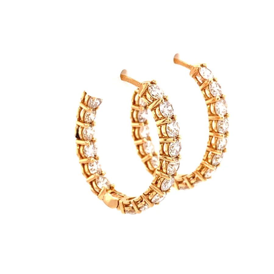 18K Rose Gold Oval Diamond Hoops 1 1/4 - Womens earrings