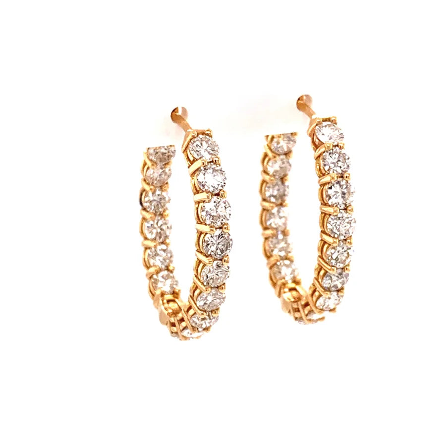 18K Rose Gold Oval Diamond Hoops 1 1/4 - Womens earrings