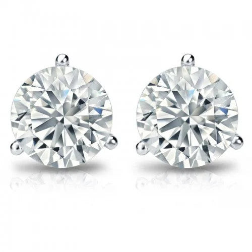 18K White Gold 2 Carat 3-Prong Martini Setting Stud Earrings
