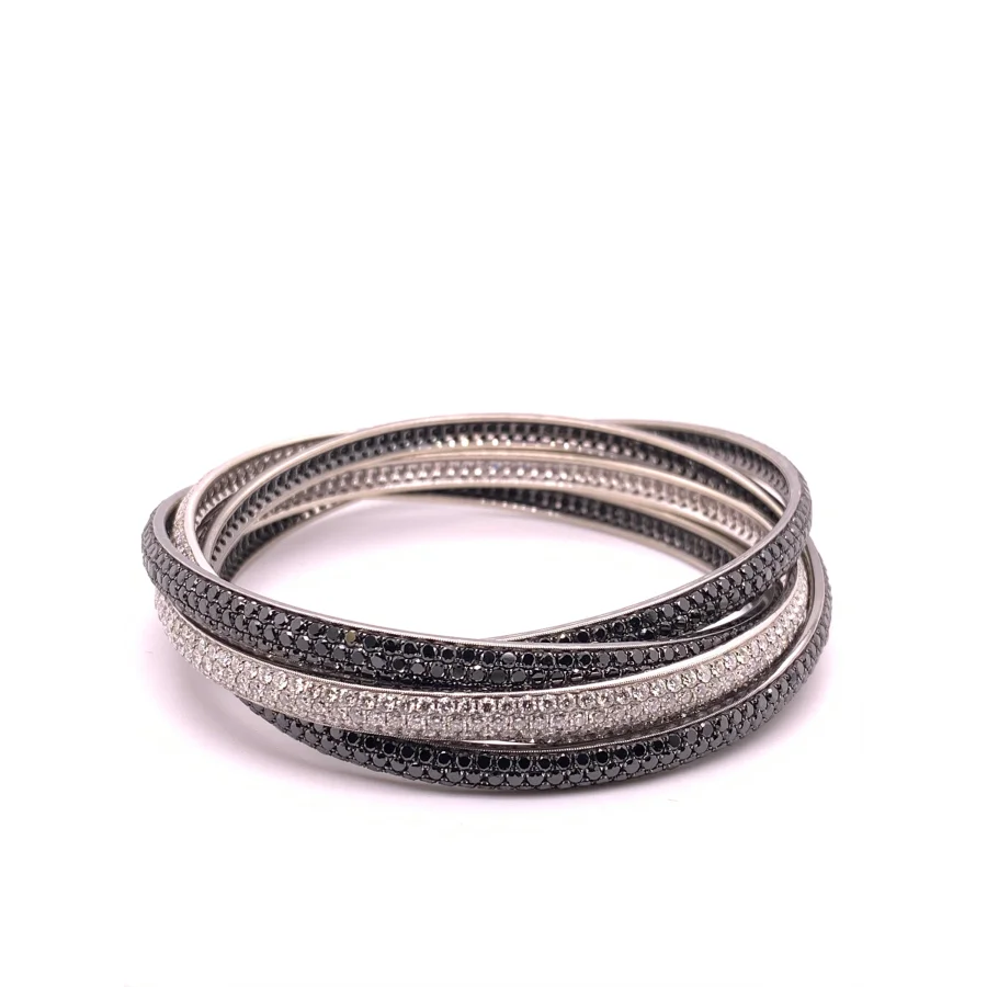 18K White Gold Black and White Diamond Bangle Bracelet -