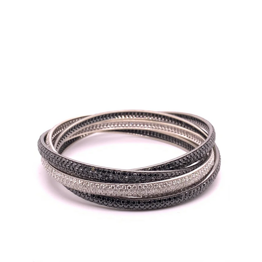 18K White Gold Black and White Diamond Bangle Bracelet -