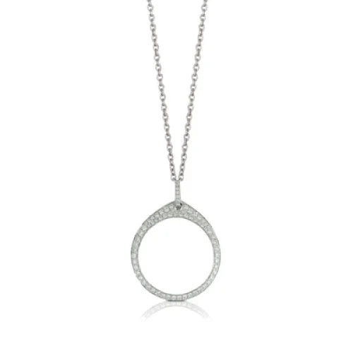 18K White Gold Circle Diamond Pendant - womens necklace