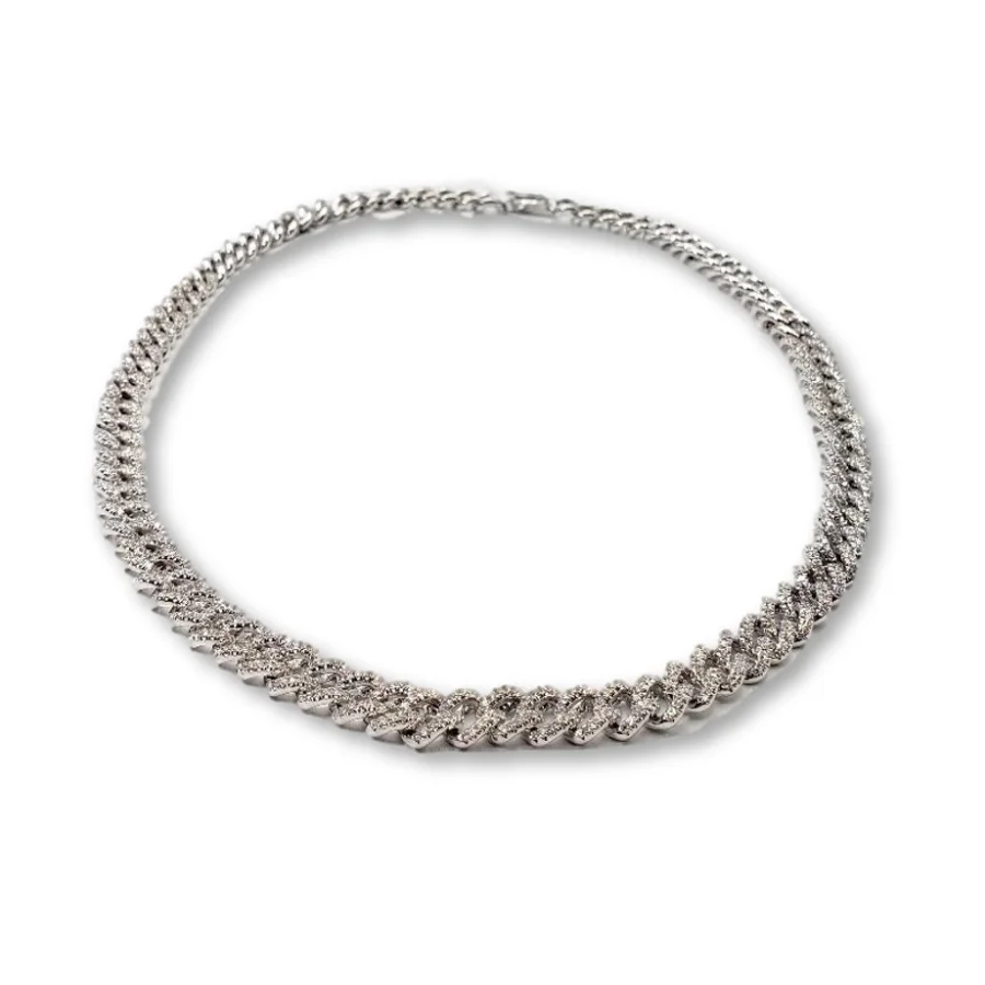 18K White Gold Diamond Cuban Link Necklace - womens necklace