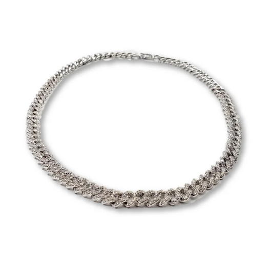 18K White Gold Diamond Cuban Link Necklace - womens necklace