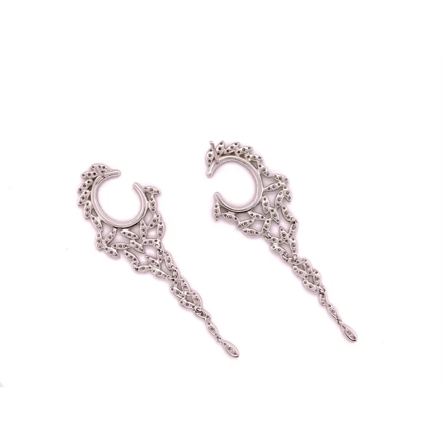 18K White Gold Diamond Dangle Earrings - Womens earrings