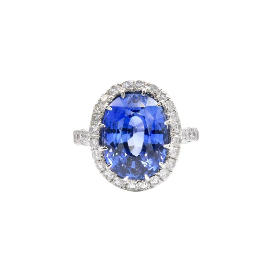 18K White Gold Oval Sri Lankan Sapphire and Round Diamond