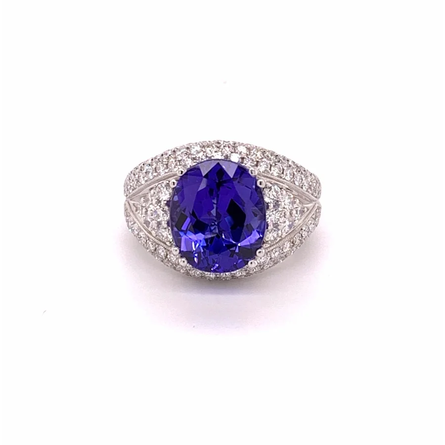 18K White Gold Oval Tanzanite & Diamond Ring - women’s ring