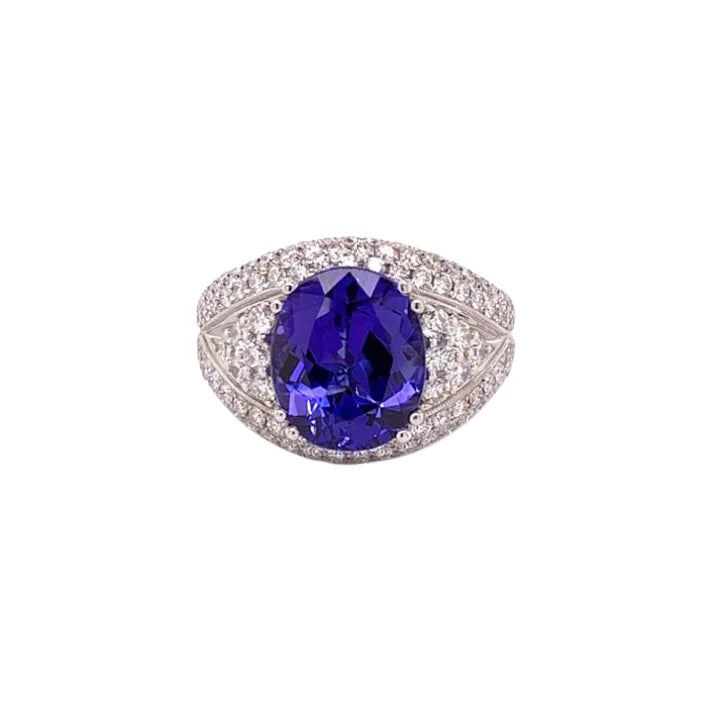 18K White Gold Oval Tanzanite & Diamond Ring - women’s ring
