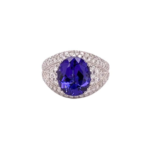 18K White Gold Oval Tanzanite & Diamond Ring - women’s ring