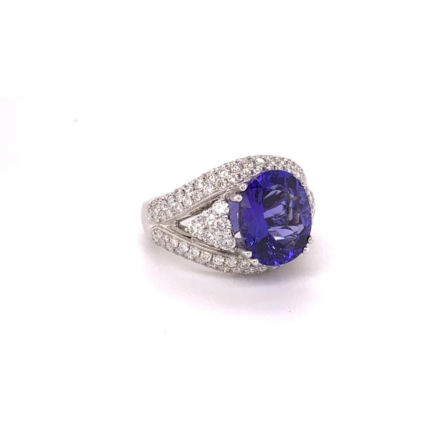 18K White Gold Oval Tanzanite & Diamond Ring - women’s ring