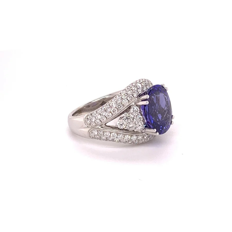 18K White Gold Oval Tanzanite & Diamond Ring - women’s ring