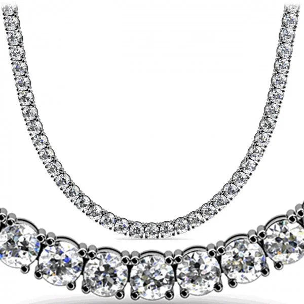 18K White Gold Round Brilliant Diamond Tennis Necklace -