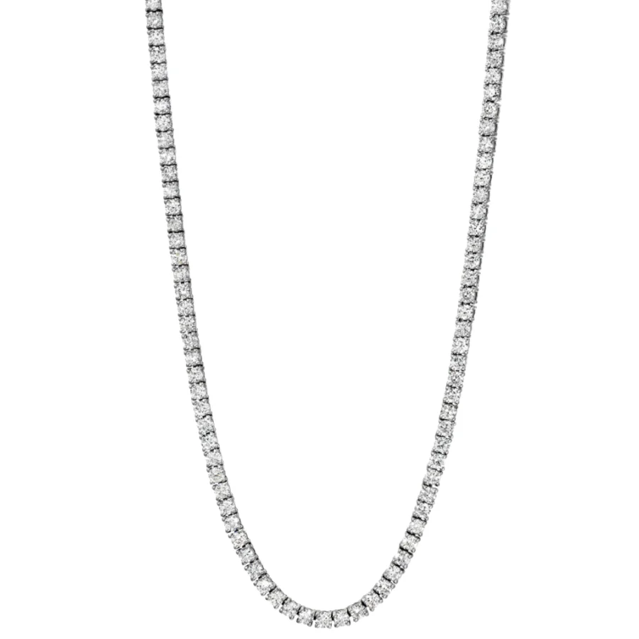 18K White Gold Round Diamond Tennis Necklace - womens