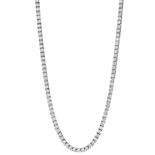 18K White Gold Round Diamond Tennis Necklace - womens