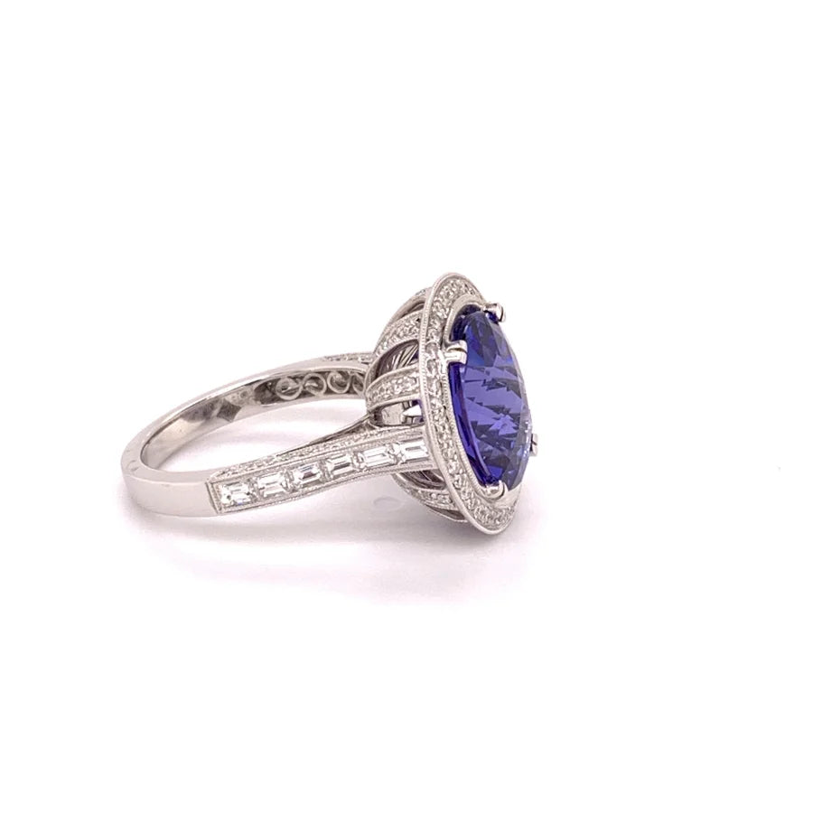 18K White Gold Tanzanite & Diamond Halo Ring - women’s ring
