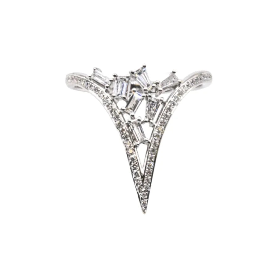 18K White V-Shape Diamond Ring - women’s ring