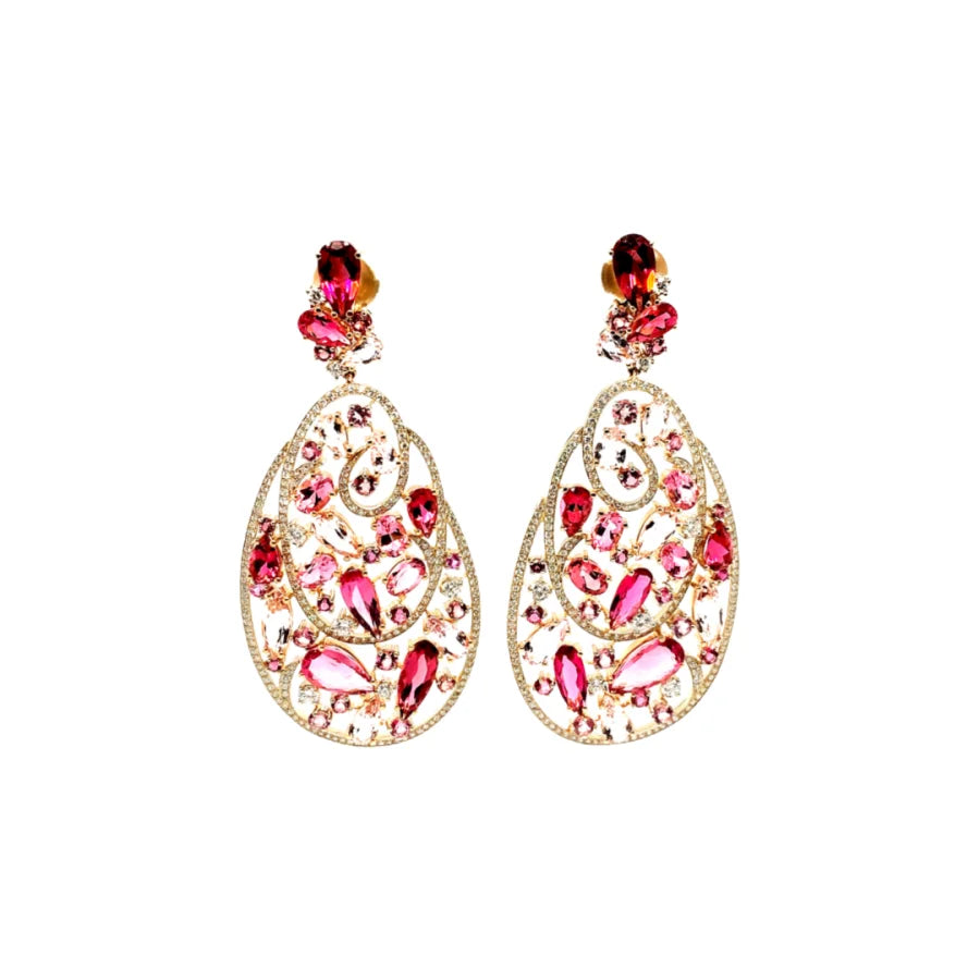 18K Yellow Gold Colored Tourmaline and Diamond Earrings -