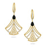 18K Yellow Gold Diamond and Onyx Earrings - Womens earrings