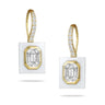 18K Yellow Gold Diamond and White Agate Earrings - Womens